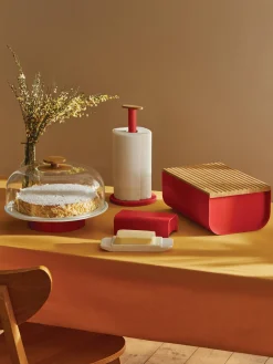Clearance ALESSI Présentoir à gâteau en porcelaine ave couvercle Mattina Rouge, blanc, transparent