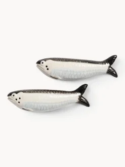 Sale &k Amsterdam Salière et poivrière en dolomite peintes à la main Sardine, 2 élém.