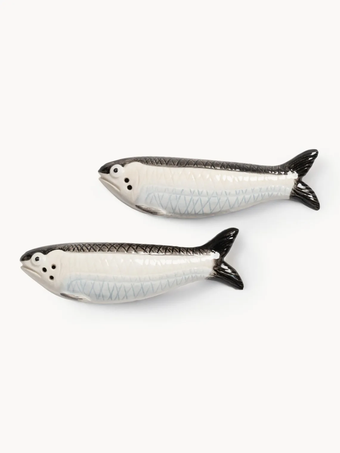 Sale &k Amsterdam Salière et poivrière en dolomite peintes à la main Sardine, 2 élém.