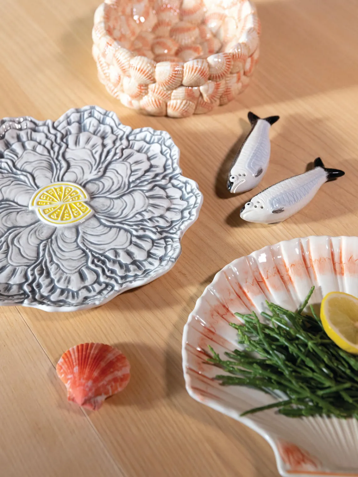 Sale &k Amsterdam Salière et poivrière en dolomite peintes à la main Sardine, 2 élém.