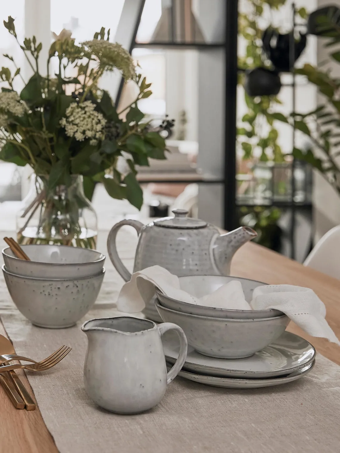 Discount Broste Copenhagen Service de table artisanal Nordic Sand, 4 personnes (12 élém.) Gris clair, chiné