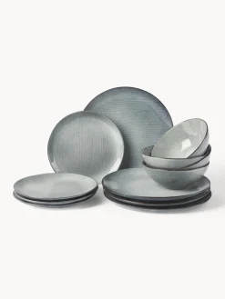 Sale Broste Copenhagen Service de table artisanal Nordic Sea, 4 personnes (12 élém.) Gris-bleu, chiné