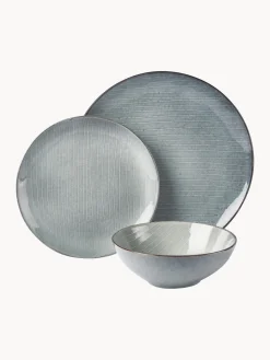 Sale Broste Copenhagen Service de table artisanal Nordic Sea, 4 personnes (12 élém.) Gris-bleu, chiné