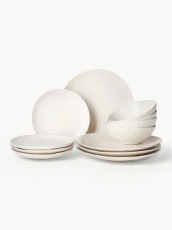 New Broste Copenhagen Service de table artisanal Nordic Vanilla, 4 personnes (12 élém.) Blanc crème, moucheté