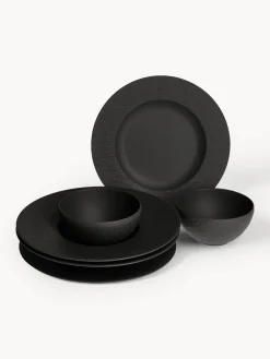 New Villeroy & Boch Service de table en porcelaine Rock, 2 personnes (6 élém.) Noir