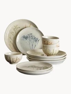 Clearance Bloomingville Service de table peint à la main motif botanique Bea, 4 personnes (12 élém.)