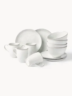 Outlet Broste Copenhagen Service petit déjeuner artisanal Nordic Sand, 4 personnes (12 élém.) Gris clair, chiné