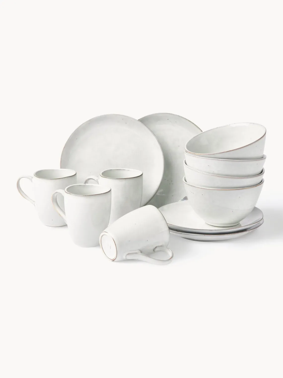 Outlet Broste Copenhagen Service petit déjeuner artisanal Nordic Sand, 4 personnes (12 élém.) Gris clair, chiné