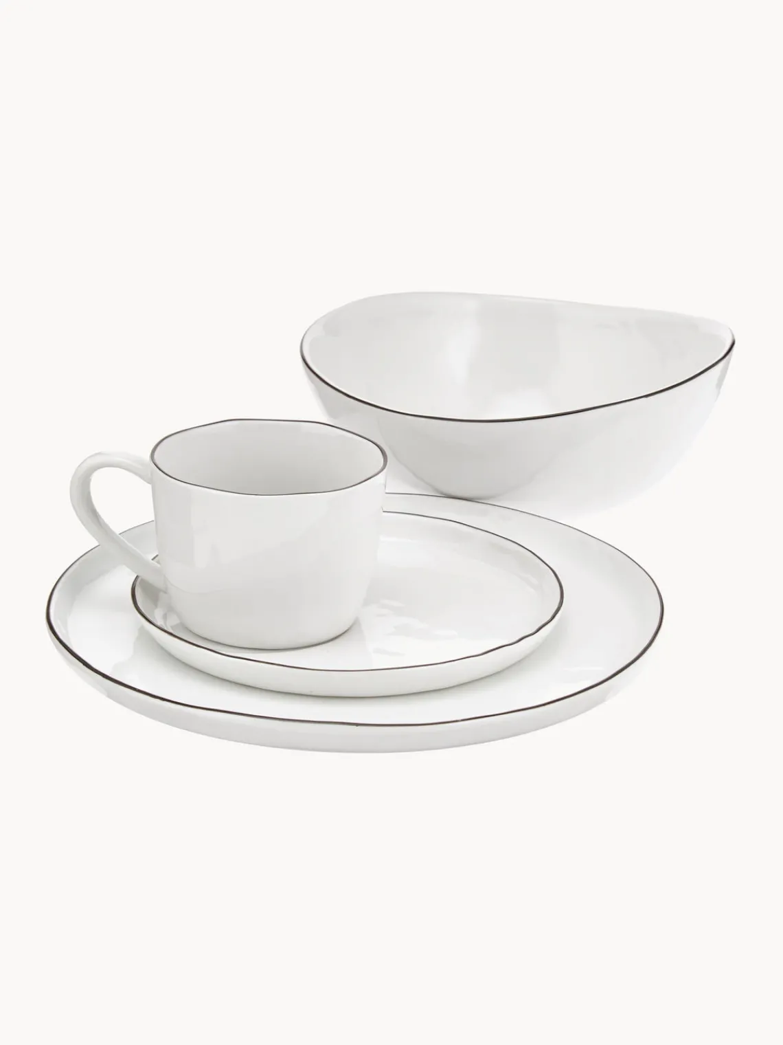 Fashion Broste Copenhagen Service petit déjeuner artisanal en porcelaine Salt, 4 personnes (16 élém.)