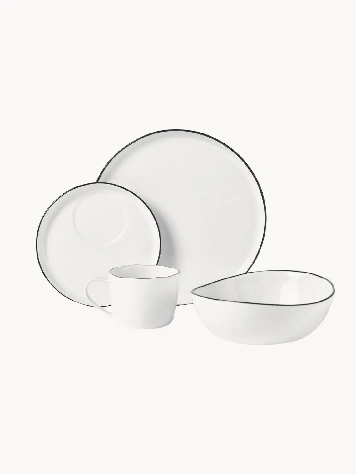 Fashion Broste Copenhagen Service petit déjeuner artisanal en porcelaine Salt, 4 personnes (16 élém.)
