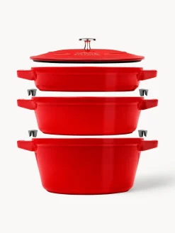 Fashion Staub Set de casseroles en fonte La Cocotte, 3 élém. Rouge, haute brillance