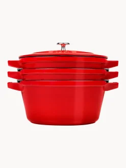 Fashion Staub Set de casseroles en fonte La Cocotte, 3 élém. Rouge, haute brillance