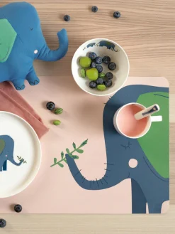 Hot ASA Selection Sets de table Leo Emma Elefant, 2 pièces Pêche, bleu foncé, vert