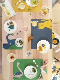 Hot ASA Selection Sets de table Leo Emma Elefant, 2 pièces Pêche, bleu foncé, vert