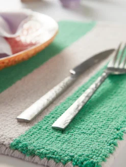 Clearance Jotex Sets de table tuftés à la main Kio Stripe, 4 pièces Vert, blanc