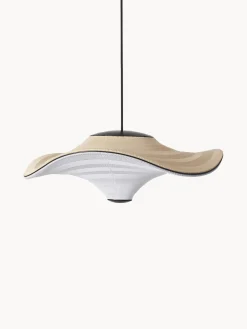 Clearance Made By Hand Suspension LED en fibres naturelles Flying Beige clair, blanc