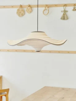 Clearance Made By Hand Suspension LED en fibres naturelles Flying Beige clair, blanc