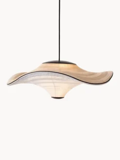Clearance Made By Hand Suspension LED en fibres naturelles Flying Beige clair, blanc