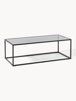 Best Westwing Collection Table basse en verre Maya Transparent noir teinté, noir mat