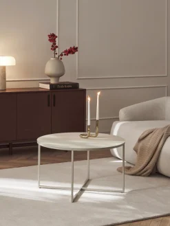 Best Westwing Collection Table basse ronde avec plateau look travertin Antigua Aspect travertin, beige