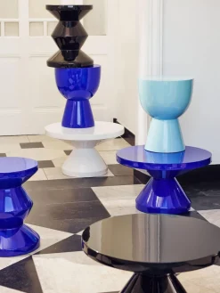 Hot Pols Potten Table basse ronde Zig Zag Bleu roi