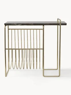 Outlet AYTM Table d'appoint en marbre avec porte-revues Sino Couleur dorée, noir, marbré