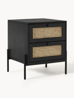Best Westwing Collection Table de chevet en cannage Vienna Manguier, noir