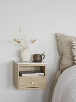 Discount Rowico Table de chevet murale avec plateau en marbre Whitmore