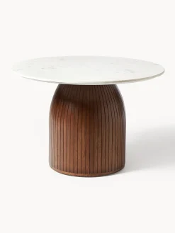 Best Westwing Collection Table ronde avec plateau en marbre Nelly, Ø 115 cm Blanc marbré, manguier foncé