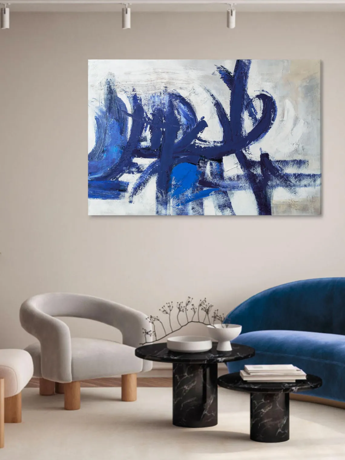 Clearance Agave Tableau sur toile peint à la main Blue Stroke