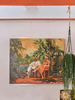 Fashion HKLIVING Tableau sur toile peint à la main avec cadre en bois Higher Vacances