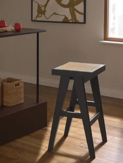 Best Westwing Collection Tabouret de bar en cannage Sissi Noir, beige clair