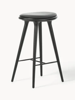 Fashion Mater Tabouret de comptoir en hêtre High Stool Cuir noir, hêtre noir laqué