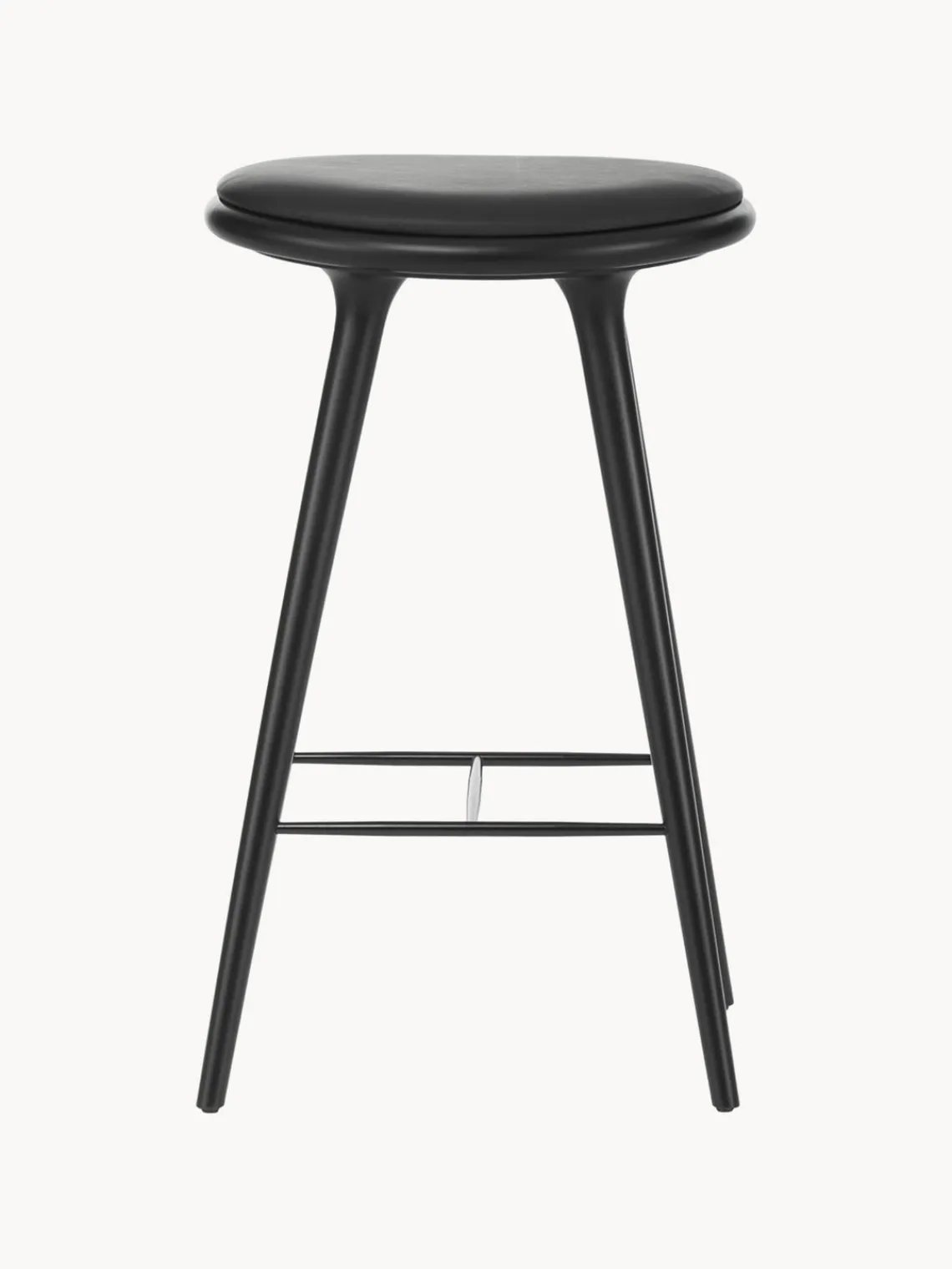 Fashion Mater Tabouret de comptoir en hêtre High Stool Cuir noir, hêtre noir laqué