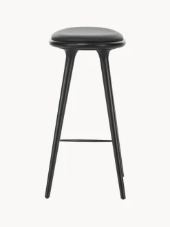 Fashion Mater Tabouret de comptoir en hêtre High Stool Cuir noir, hêtre noir laqué