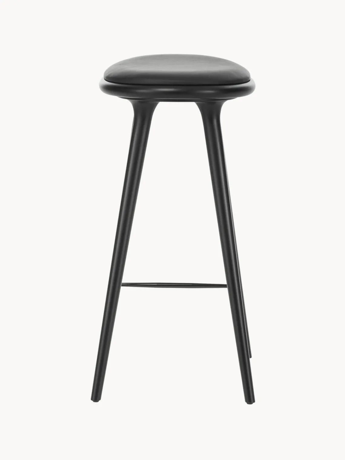 Fashion Mater Tabouret de comptoir en hêtre High Stool Cuir noir, hêtre noir laqué