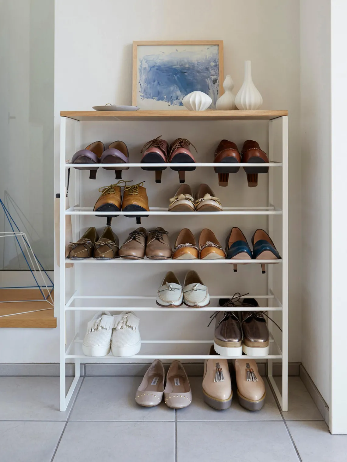 Sale Yamazaki Étagère à chaussures Tower Blanc, bois clair