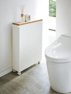 Best Yamazaki Étagère de salle de bain avec roulettes Tower Blanc, bois clair
