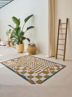 Clearance Louis De Poortere Tapis avec motif graphique Honey Ocre, blanc cassé, bleu