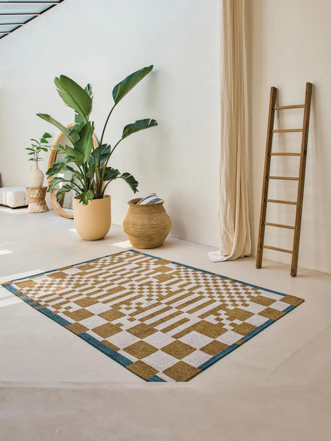 Clearance Louis De Poortere Tapis avec motif graphique Honey Ocre, blanc cassé, bleu
