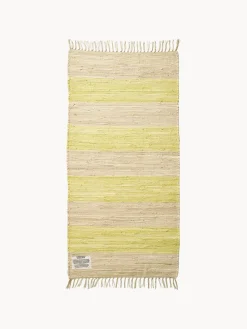 Hot Bongusta Tapis de coton tissé à la main avec franges Chindi Jaune pâle, beige clair