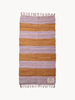 Clearance Bongusta Tapis de coton tissé à la main avec franges Chindi Lavande, orange