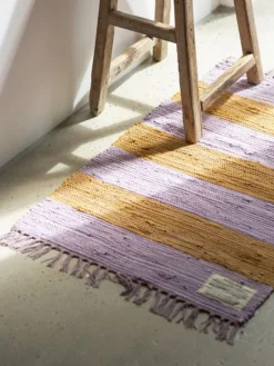 Clearance Bongusta Tapis de coton tissé à la main avec franges Chindi Lavande, orange