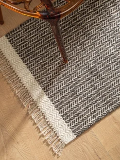 Clearance Benuta Tapis d'entrée en laine à franges tissé main Kim Noir, beige clair