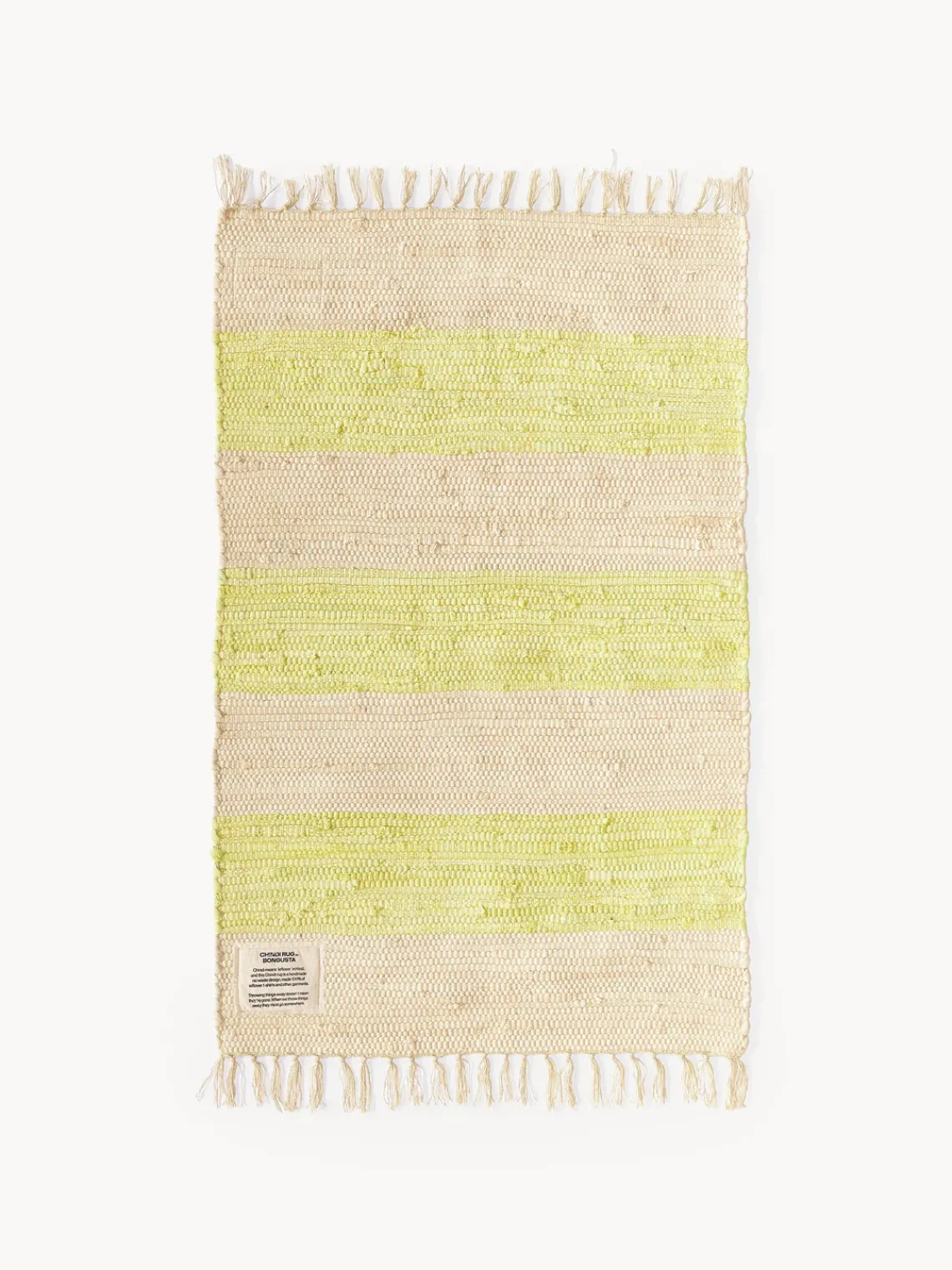 Best Bongusta Tapis en coton tissé à la main avec franges Chindi Jaune pâle, beige clair