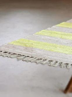 Best Bongusta Tapis en coton tissé à la main avec franges Chindi Jaune pâle, beige clair