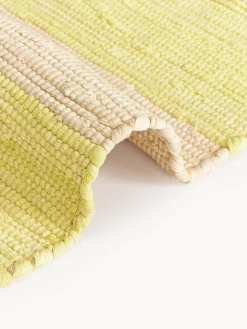 Best Bongusta Tapis en coton tissé à la main avec franges Chindi Jaune pâle, beige clair