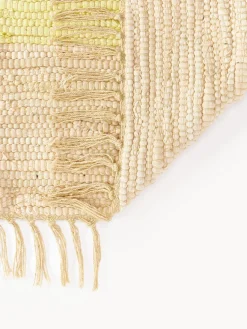 Best Bongusta Tapis en coton tissé à la main avec franges Chindi Jaune pâle, beige clair