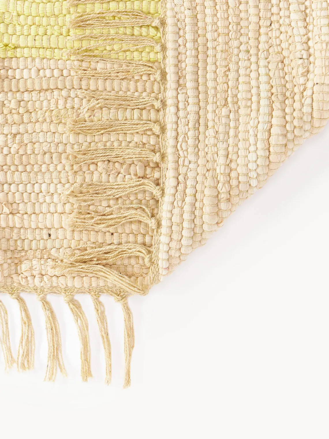 Best Bongusta Tapis en coton tissé à la main avec franges Chindi Jaune pâle, beige clair