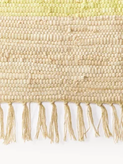 Best Bongusta Tapis en coton tissé à la main avec franges Chindi Jaune pâle, beige clair